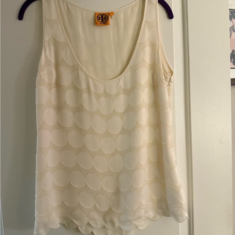 Gorgeous Tory Burch Cream Silk Blouse With Overlay! Good Condition!